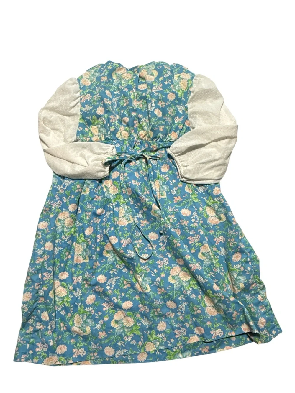 VTG‎ 70s JCPenney Floral Prairie Pinafore Dress Girls Size 16.5 No Iron Blue
